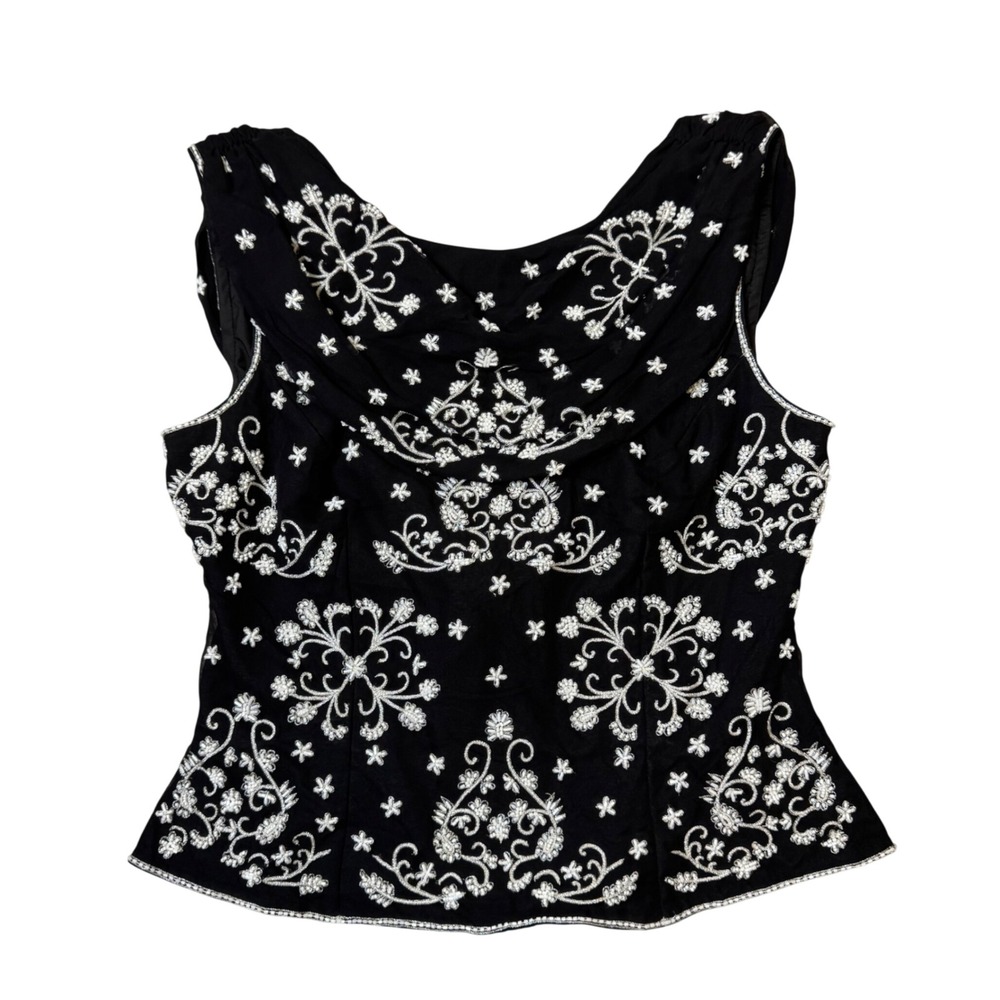 Vintage Andretta Donatello Silk Beaded Embroidered Top Black L Italian - Picture 3 of 9